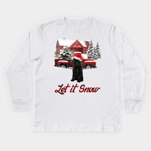 Black Labradoodle Let It Snow Tree Farm Red Truck Christmas Kids Long Sleeve T-Shirt